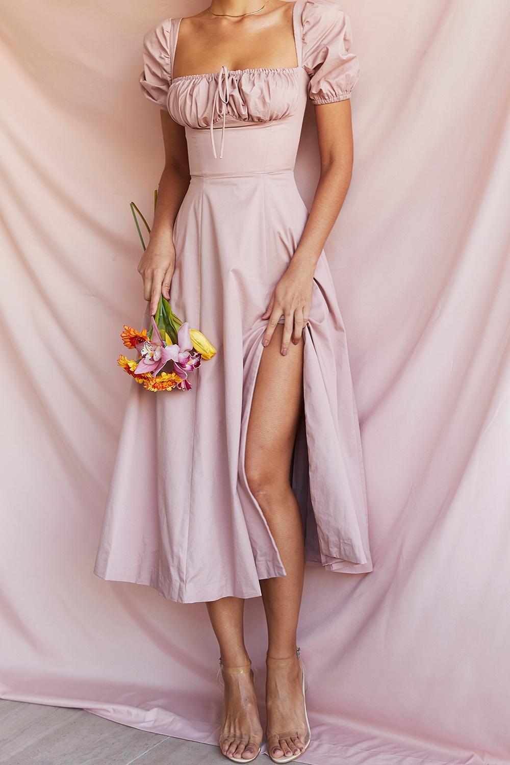 Tallulah  blush puff sleeve midi dress - sale Product Image