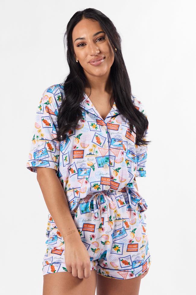 Under the Stars Postcards Short Sleeve Pajama Top FINAL SALE Product Image