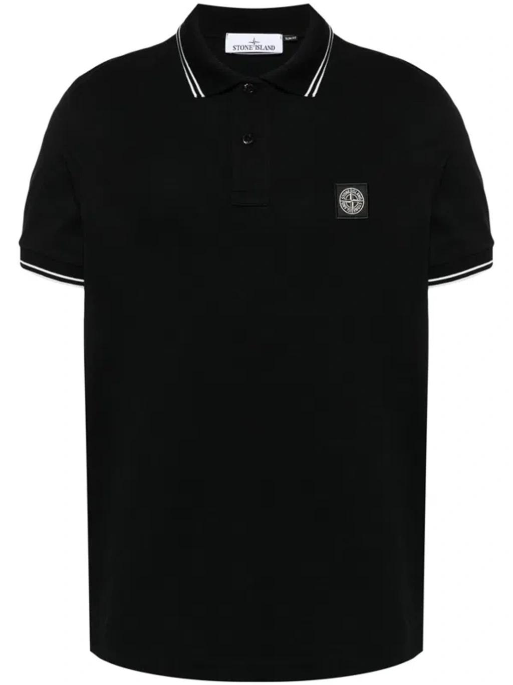 STONE ISLAND Mens Black Brand-patch Regular-fit Stretch-cotton Polo Shirt Xl Product Image