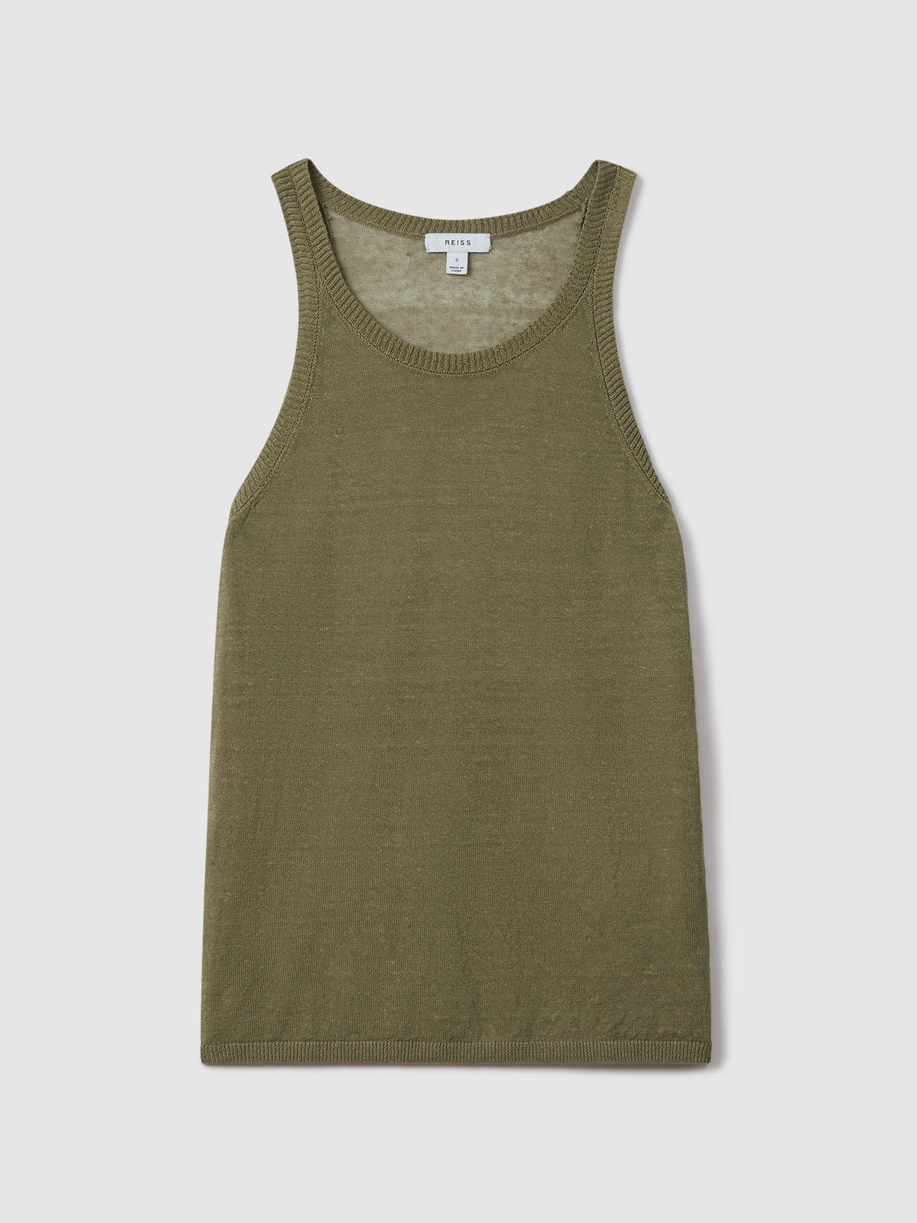 Linen Blend Crew Neck Vest in Sage Product Image