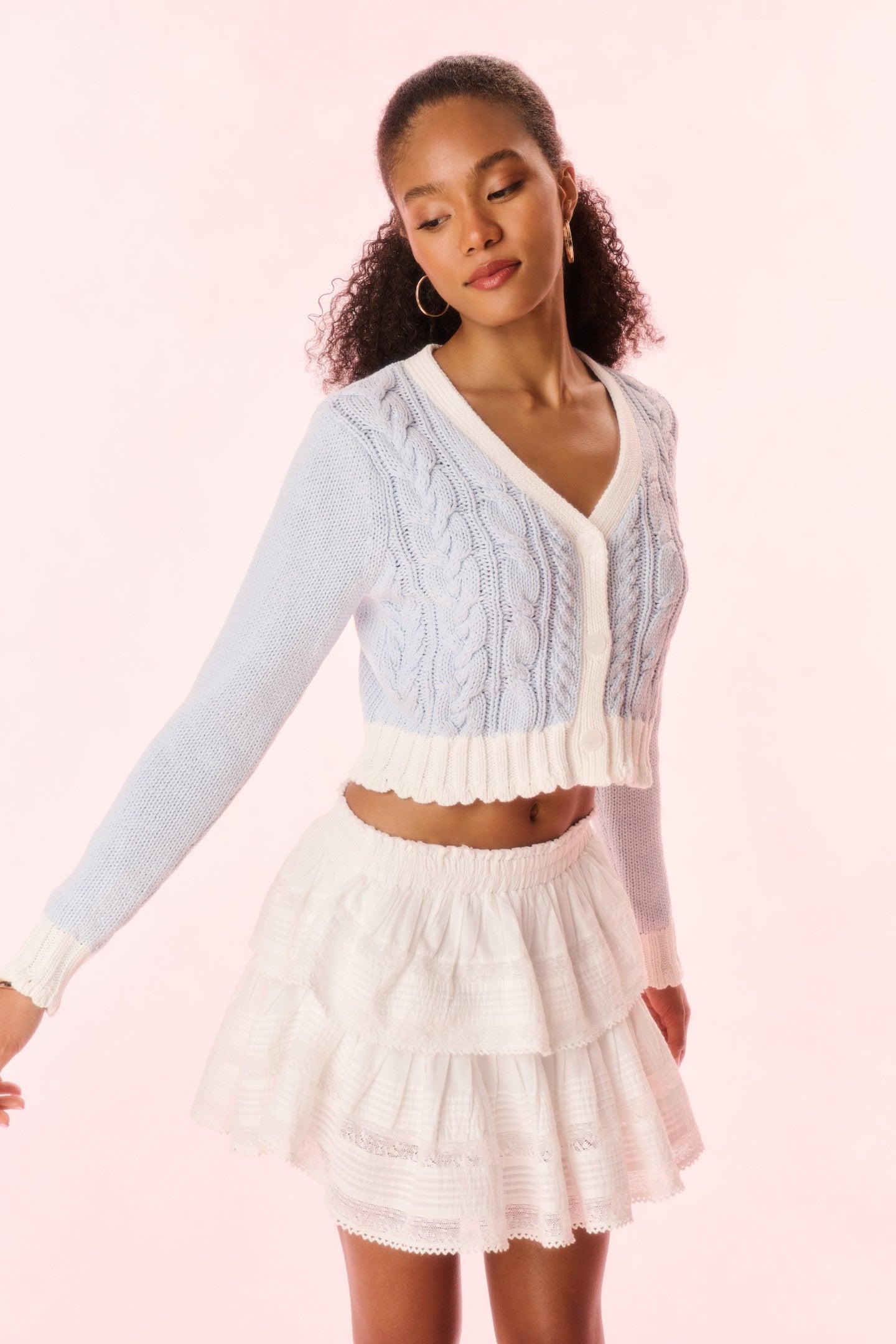 Hyacinth Cropped Cable Knit Cardigan Product Image