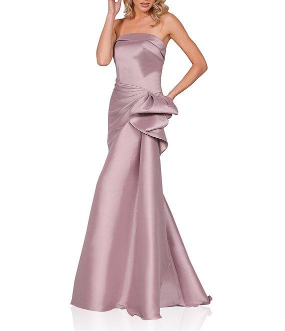Terani Couture Mikado Strapless Side Ruffle A-Line Long Gown Product Image
