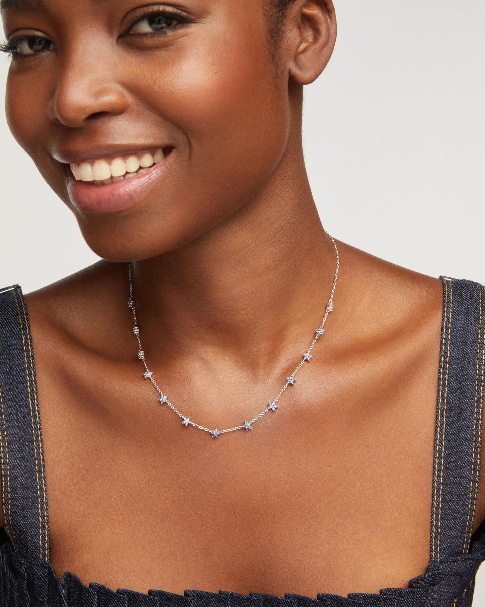 Elisa Silver Pave Star Short Pendant Necklace Product Image