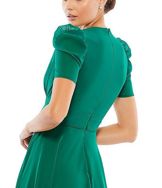 Mac Duggal Plunge V-Neck Ruched Puff Short Sleeve Gown Product Image