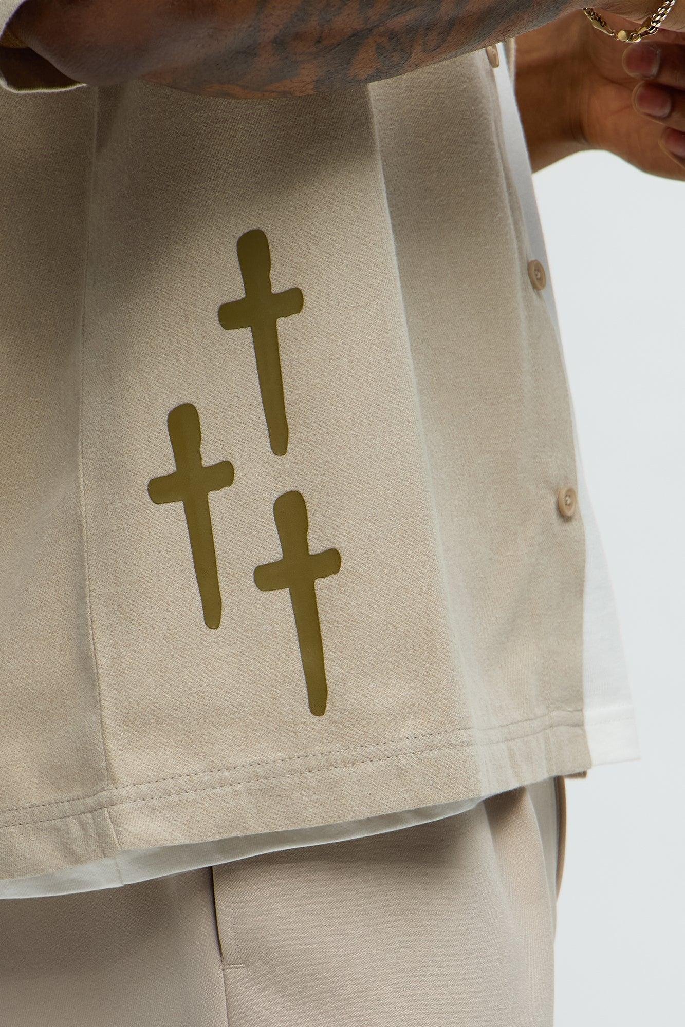 Sinner Cropped Button Up Shirt - Sand Product Image