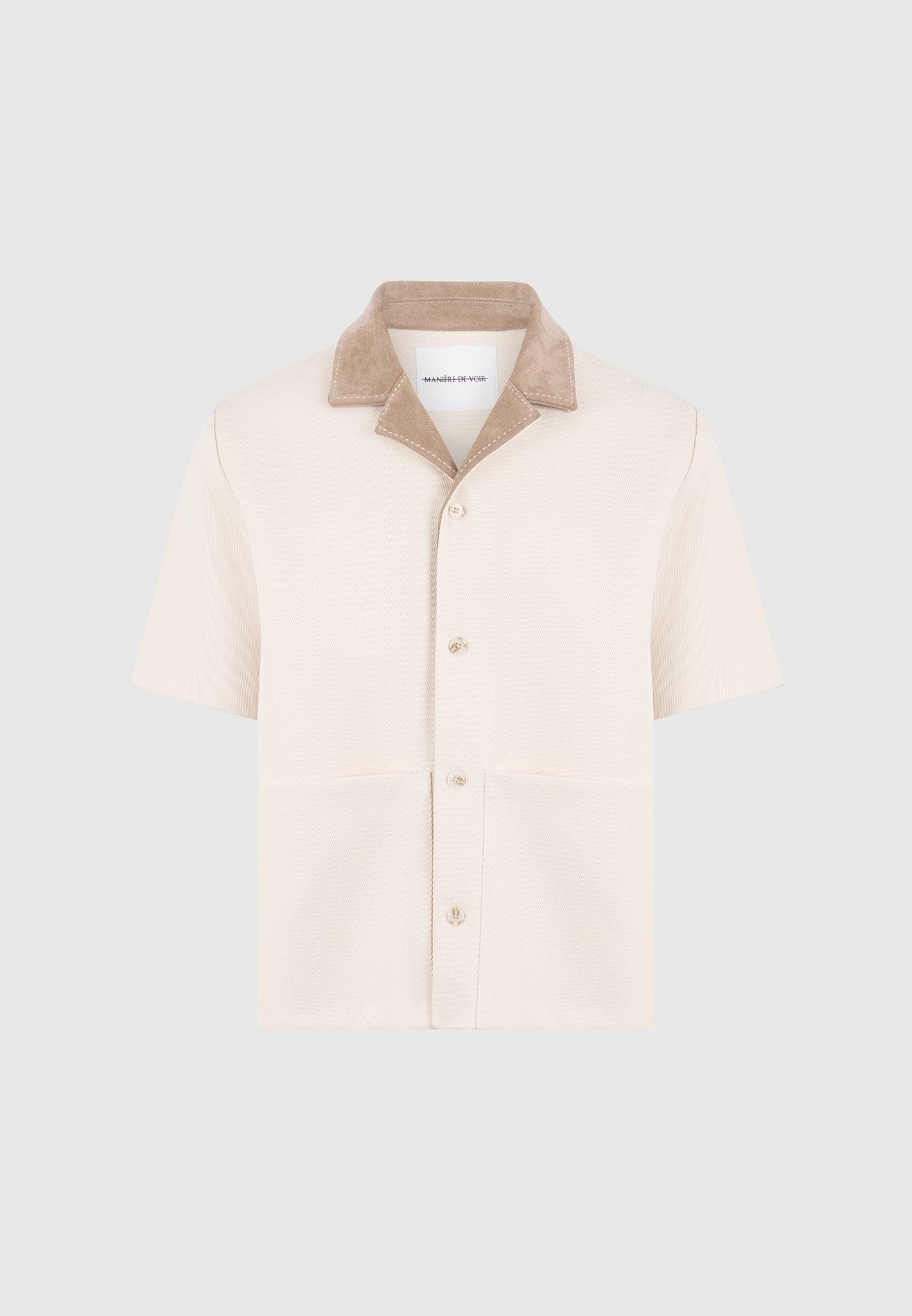 Joel - Twill Shirt with Suede Revere Collar  - Cream Male Product Image