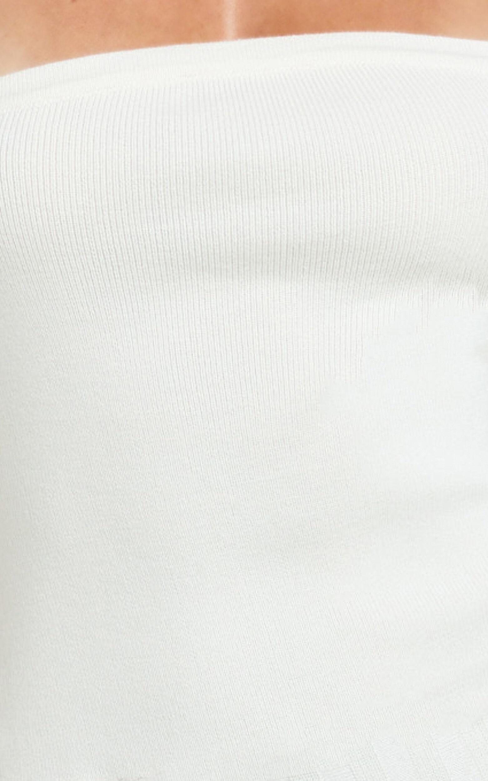 Paris Midi Dress - Strapless Drop Waist Pleated Knit Dress in White Product Image