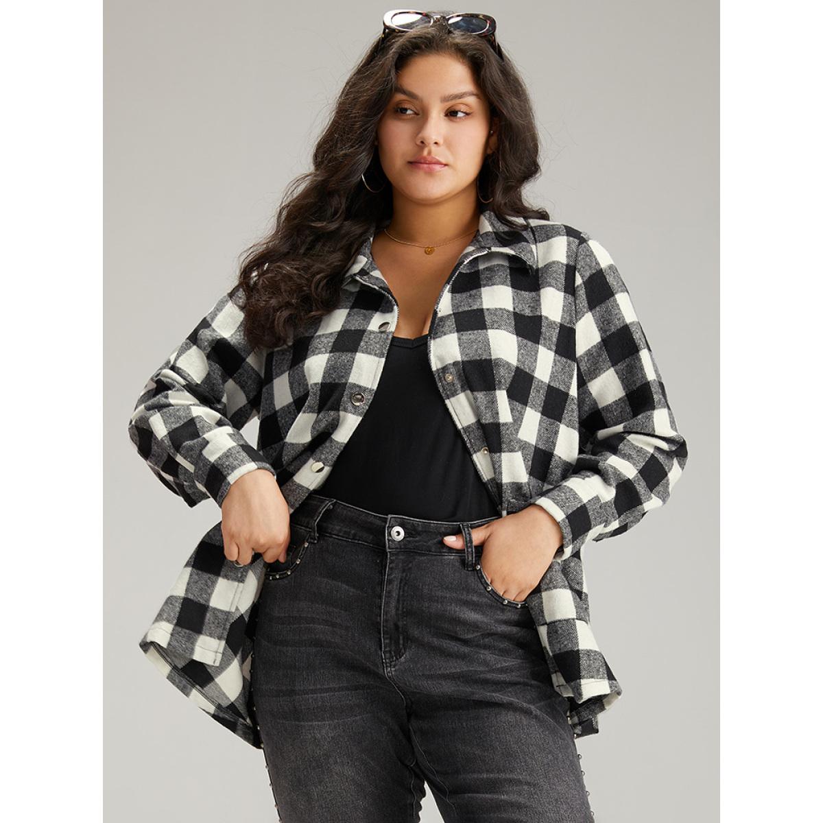 Plus Size Halloween Plaid Pocket Button Through Coat Women Black Casual Contrast Ladies Dailywear Winter Coats BloomChic 26/4X Product Image