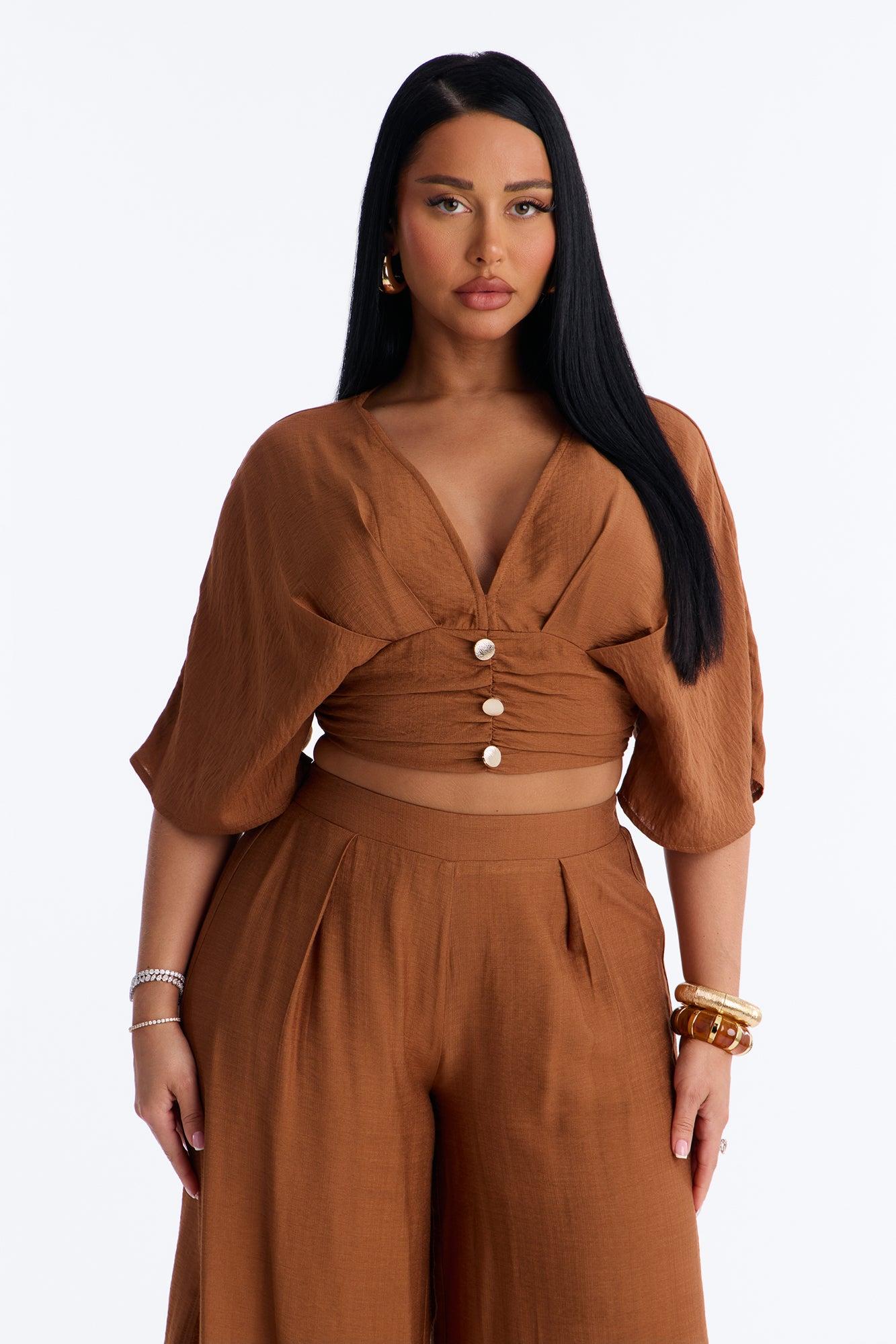 Not So Complicated Linen Pant Set - Rust Female Product Image