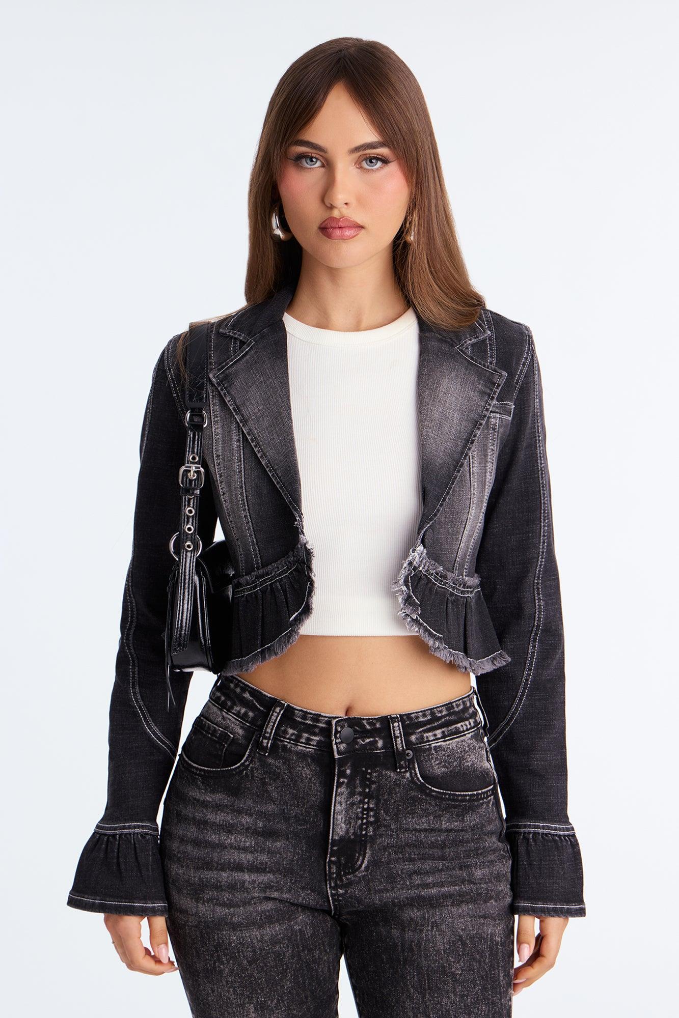 Low Fidelity Denim Blazer - Grey Female Product Image