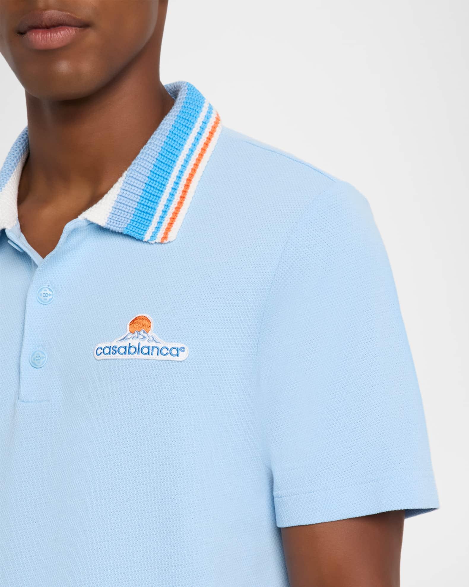 Men's Stripe Knit-Collar Polo Shirt Product Image