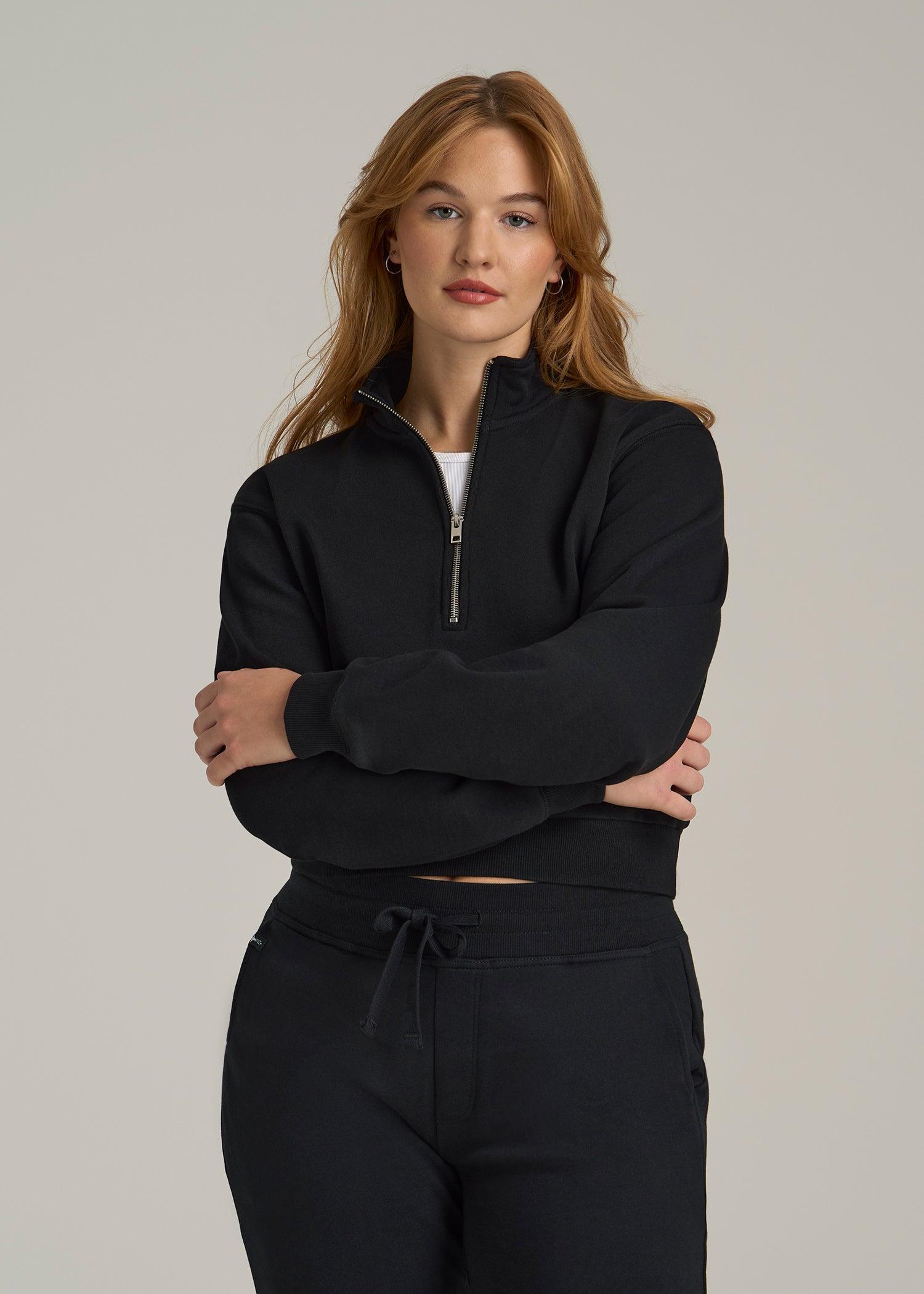 Wearever Fleece Cropped Half-Zip Sweatshirt for Tall Women in Black Female Product Image