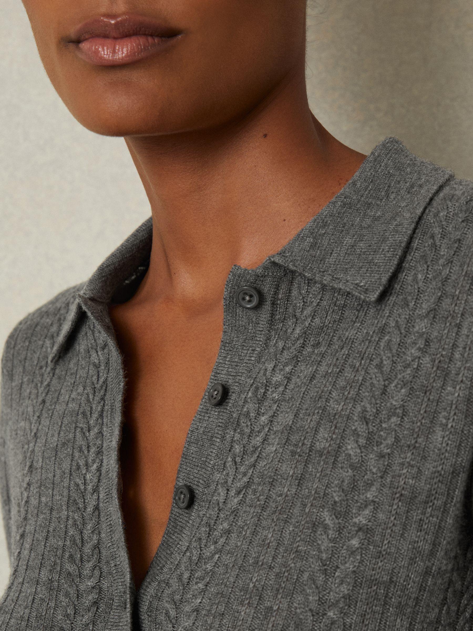 Wool Cable Knit Polo Neck Jumper in Charcoal Product Image