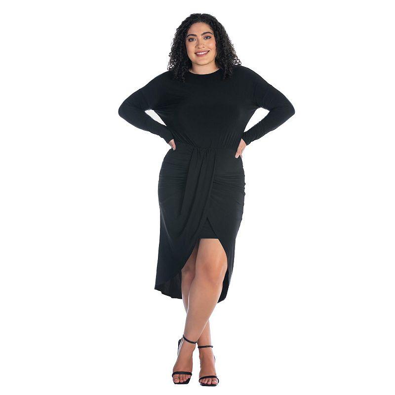 Plus Size 24Seven Comfort Apparel Long Sleeve Tulip Skirt Knee Length Dress, Women's, Size: 3XL, Avocado Product Image