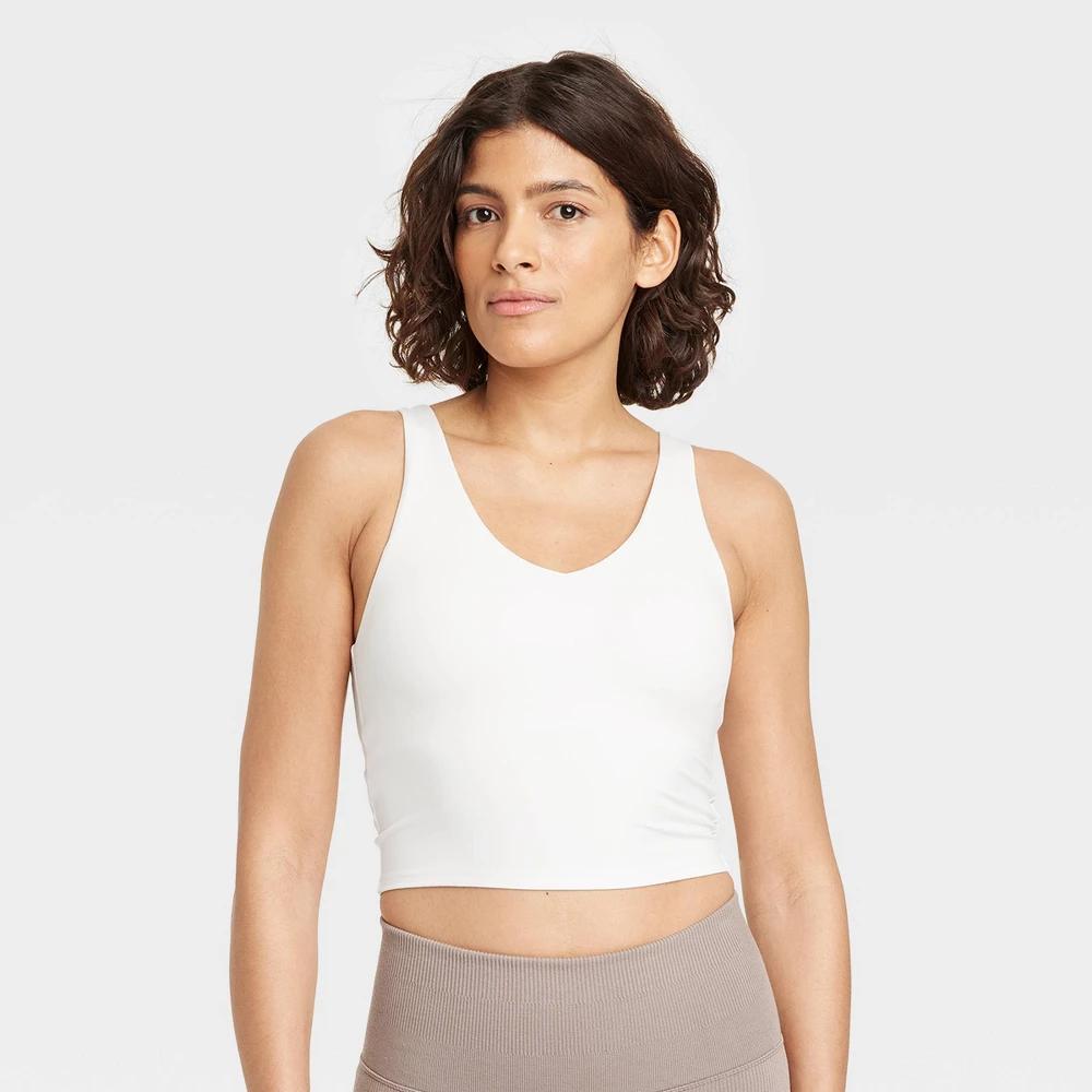 Women's Flex Light Support V Neck Cropped Sports Bra - All In Motion™ Cream XL: Moisture Wicking, Quick Drying Product Image