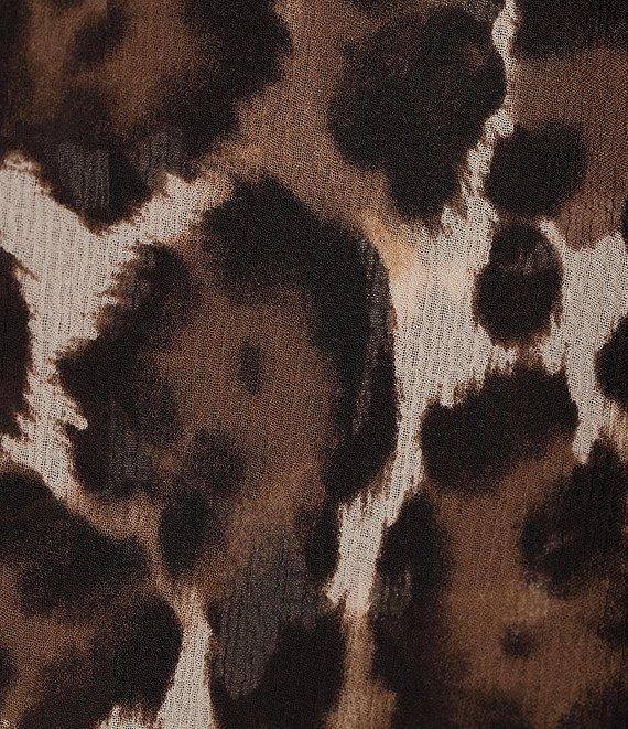 Trina Turk Shalina Crinkle Georgette Leopard Print Split V-Neck 3/4 Sleeve Belted Maxi A-Line Dress Product Image