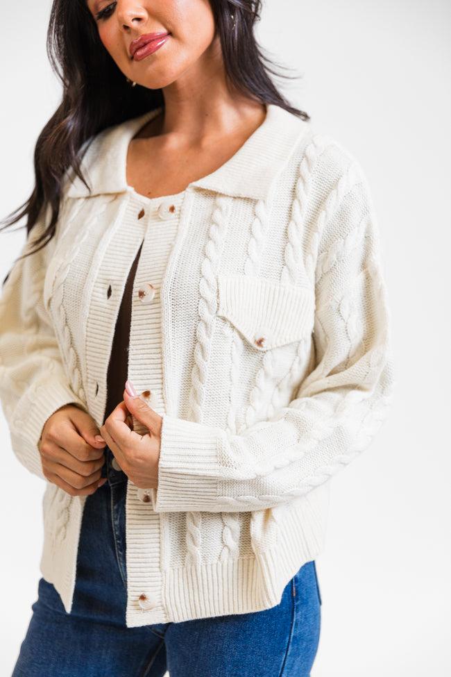 Having A Meltdown Beige Cable Knit Shacket FINAL SALE Product Image