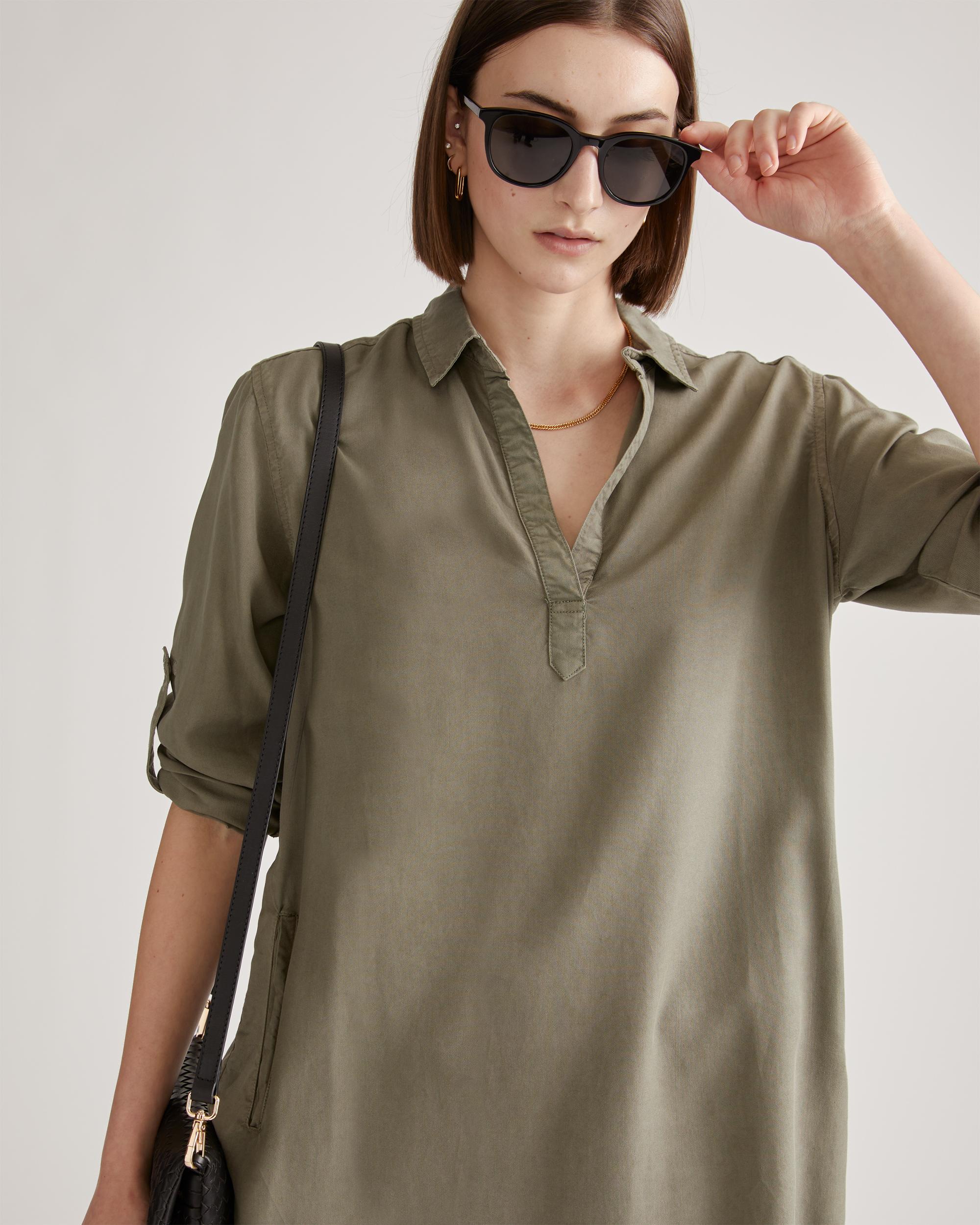 Quince | Women's Vintage Wash Tencel Roll Sleeve Tunic Dress Size XS Product Image