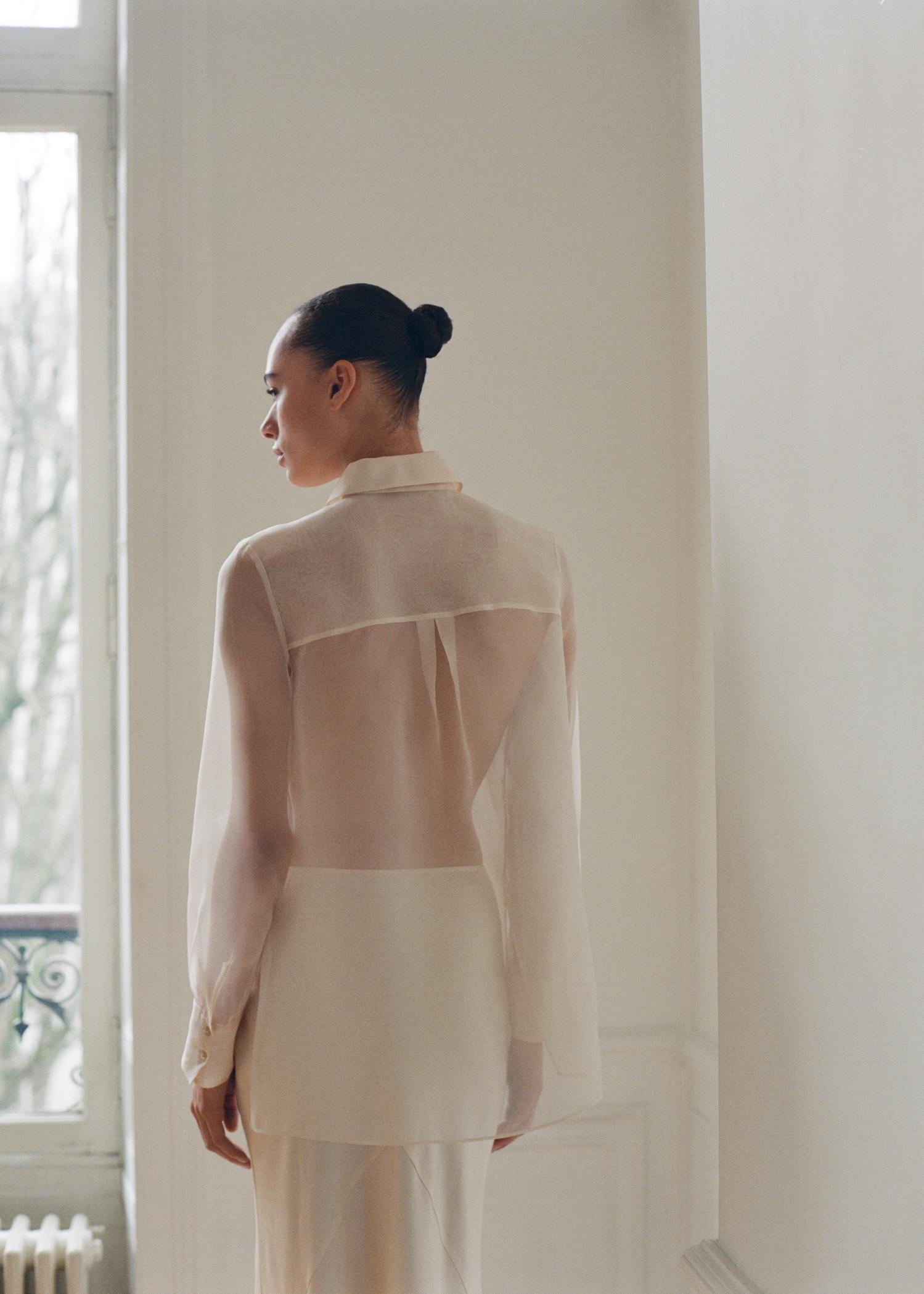 Semi-transparent silk organza shirt - Women | MANGO USA Product Image