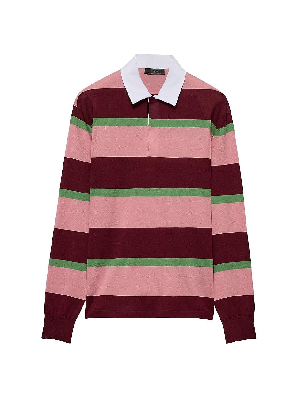 Mens Striped Silk and Cotton Polo Shirt Product Image