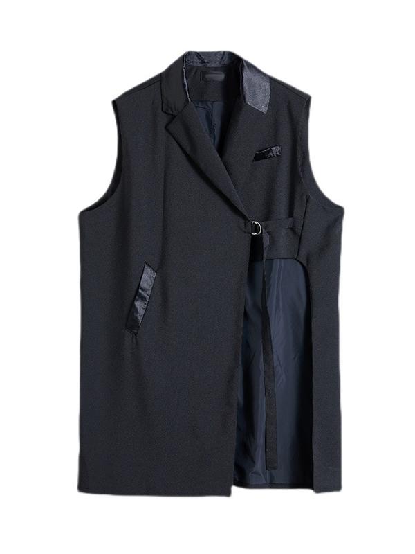 Sleeveless Asymmetric Pockets Tied Notched Collar Vest Outerwear Product Image
