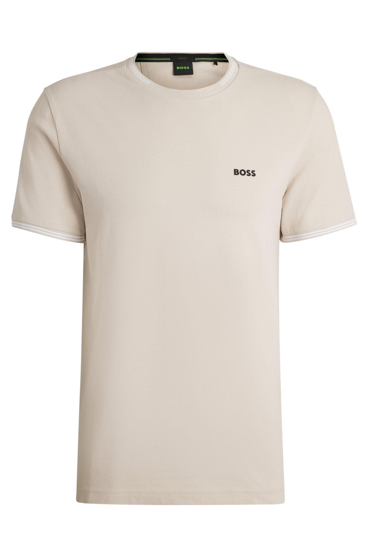 Stretch-cotton T-shirt with logo and stripes Product Image