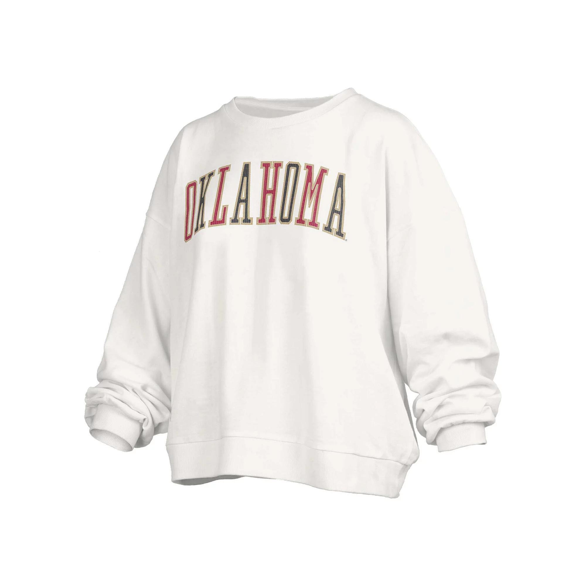 Women's Pressbox White Oklahoma Sooners Janise Waist Length Oversized Pullover Sweatshirt, Size: Large Product Image