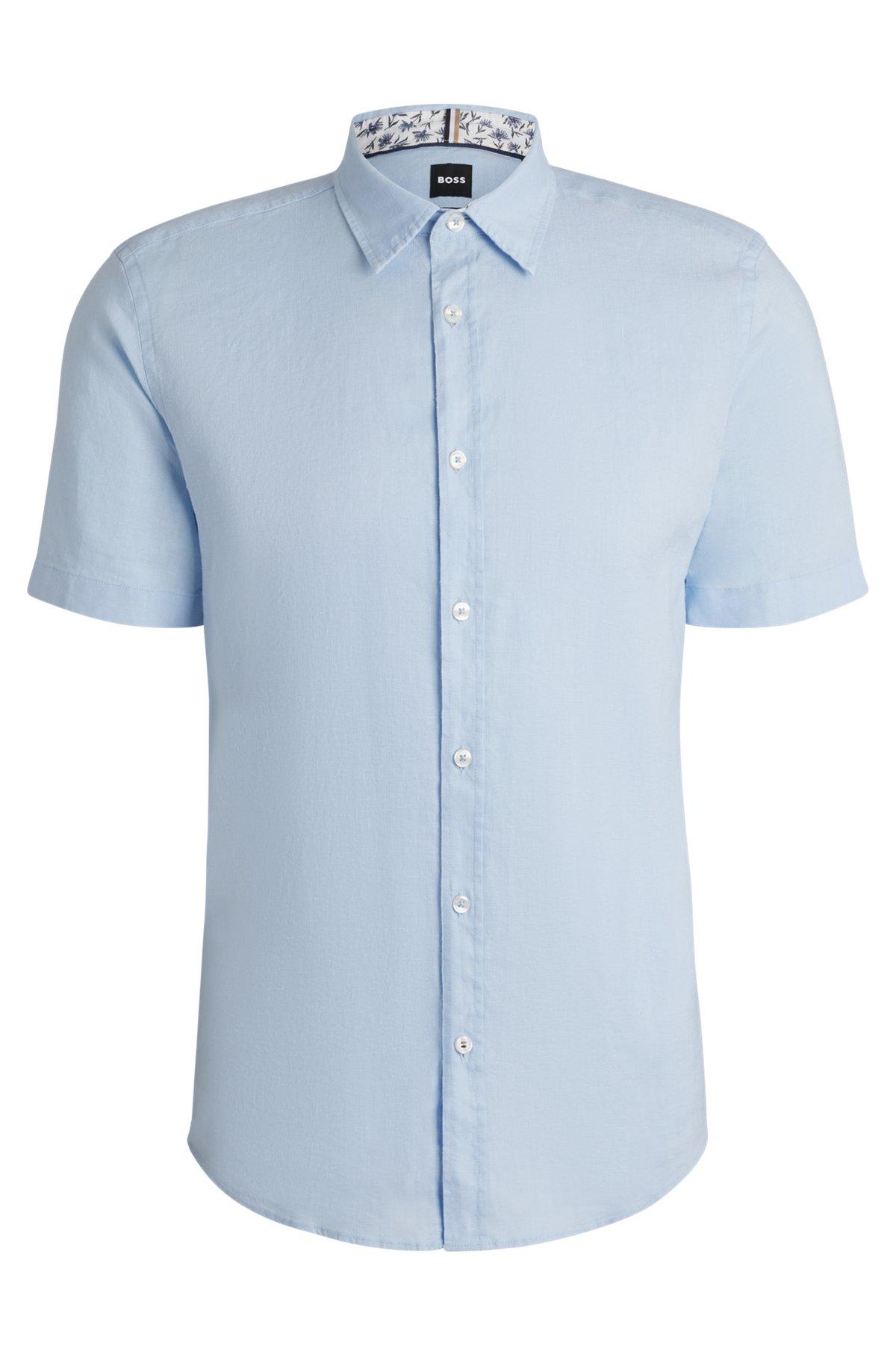 BOSS - Slim-fit shirt in stretch linen - Light Blue Product Image