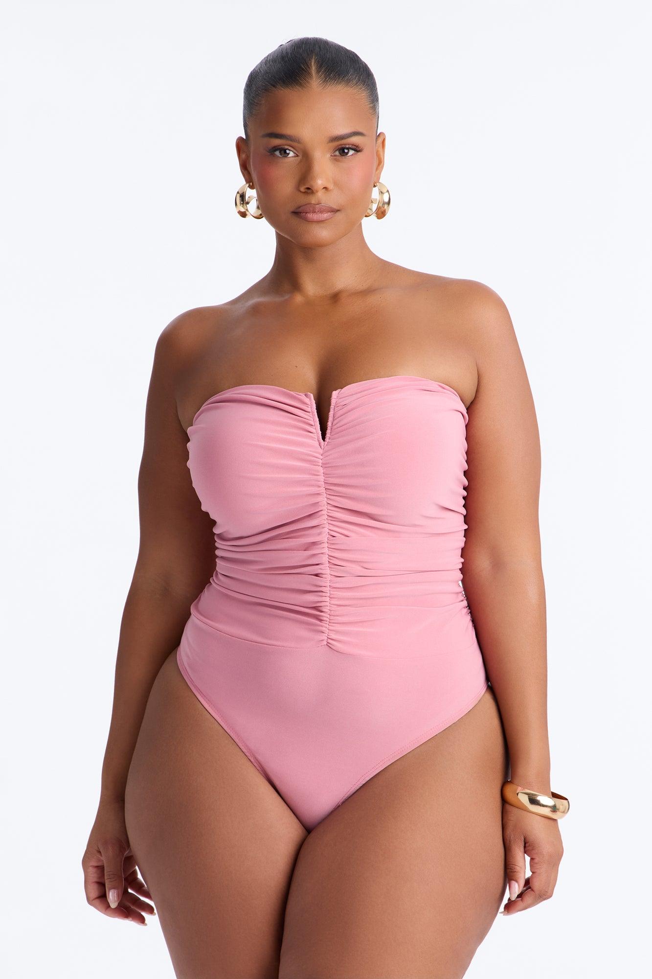 Gentle Blossom Ruched Notch Neck Strapless Bodysuit - Blush Female Product Image