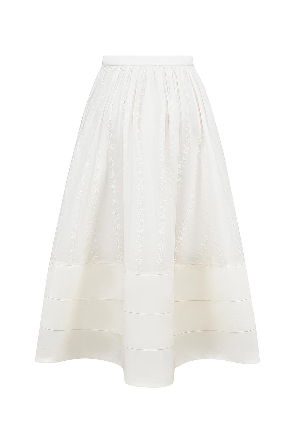 Augustine  white embroidered cotton midi skirt Product Image