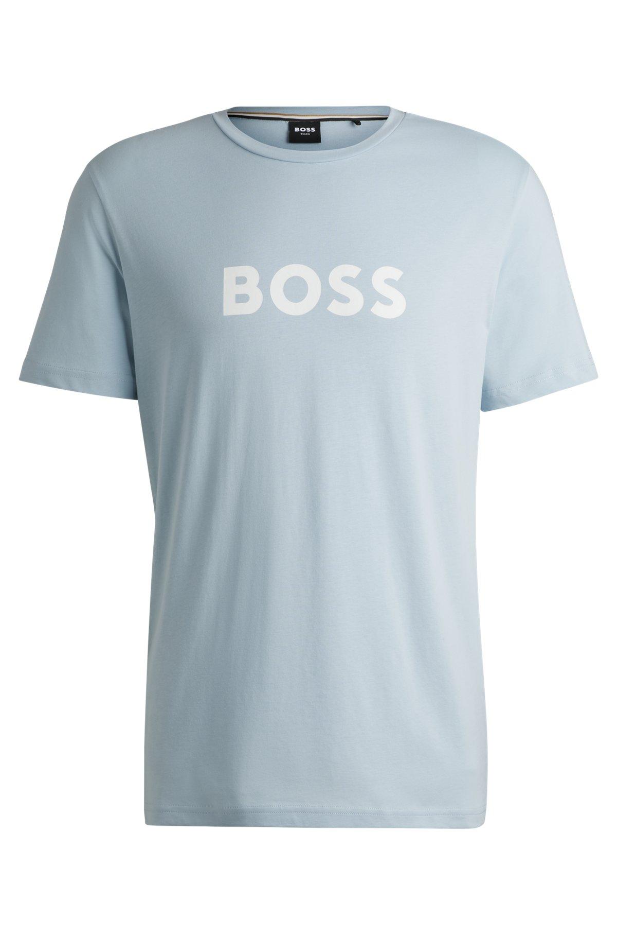 BOSS - Cotton-jersey regular-fit T-shirt with SPF 50+ UV protection - Light Blue Product Image