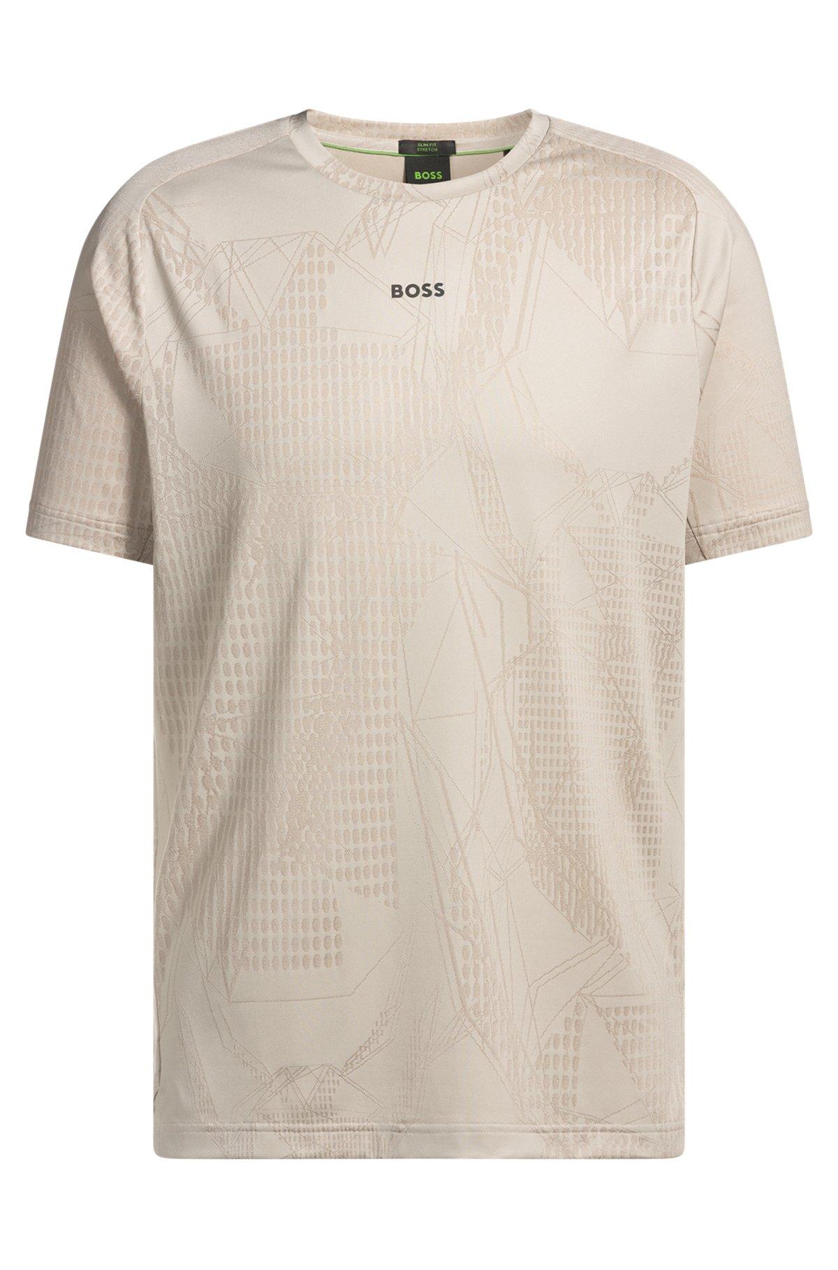 BOSS - Active jacquard-pattern T-shirt with moisture management - Light Beige Product Image