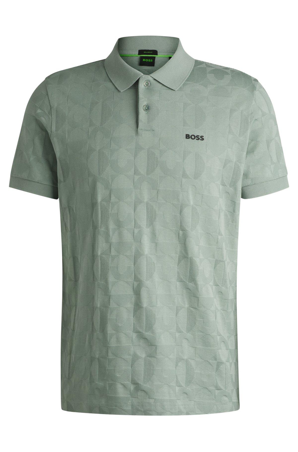 BOSS - Cotton polo shirt with circle jacquard - Light Green Product Image