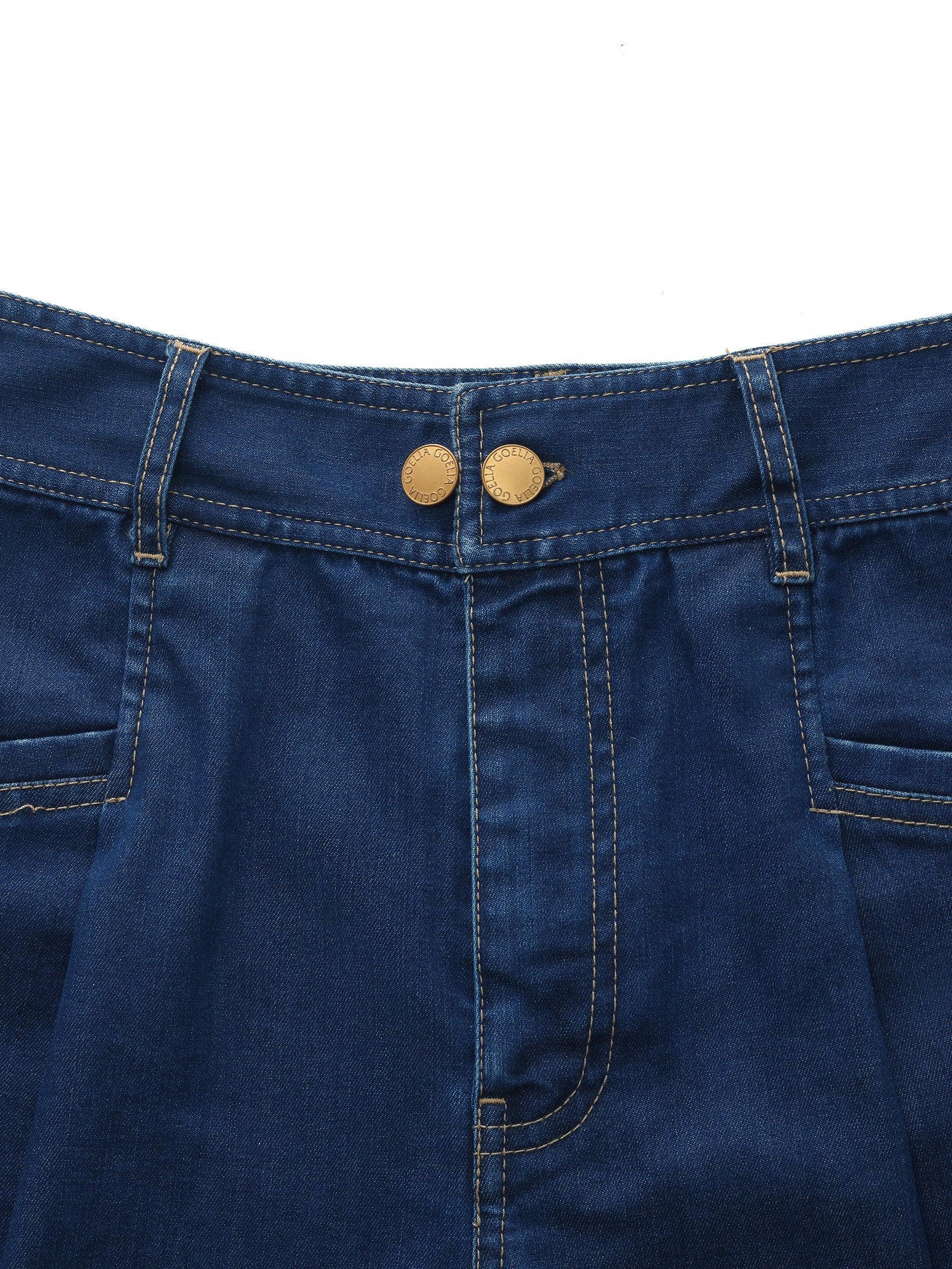 Denim Stretch Adjustable High-Waisted Women Shorts Product Image
