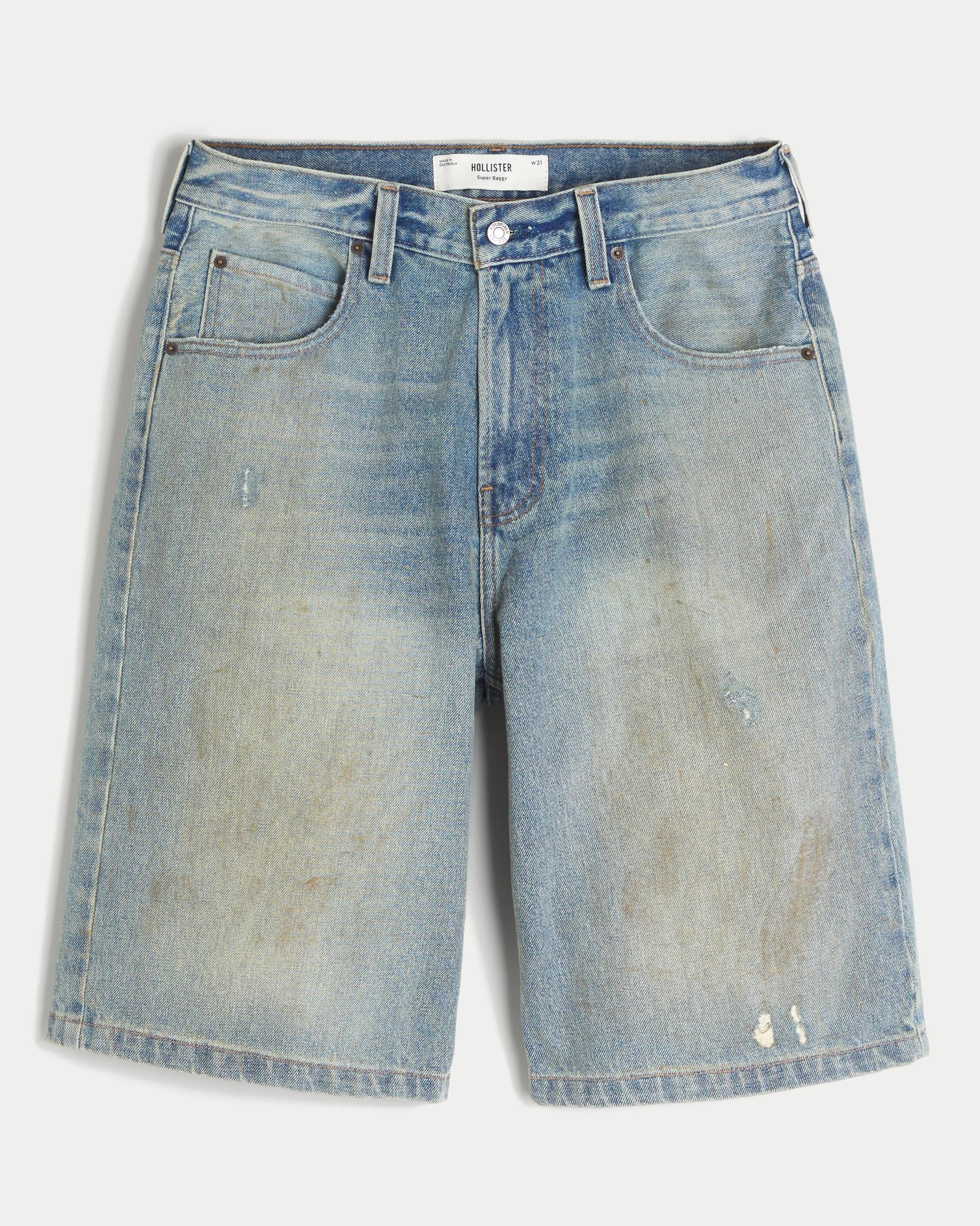 Below-the-Knee Washed Black Super Baggy Denim Shorts Product Image