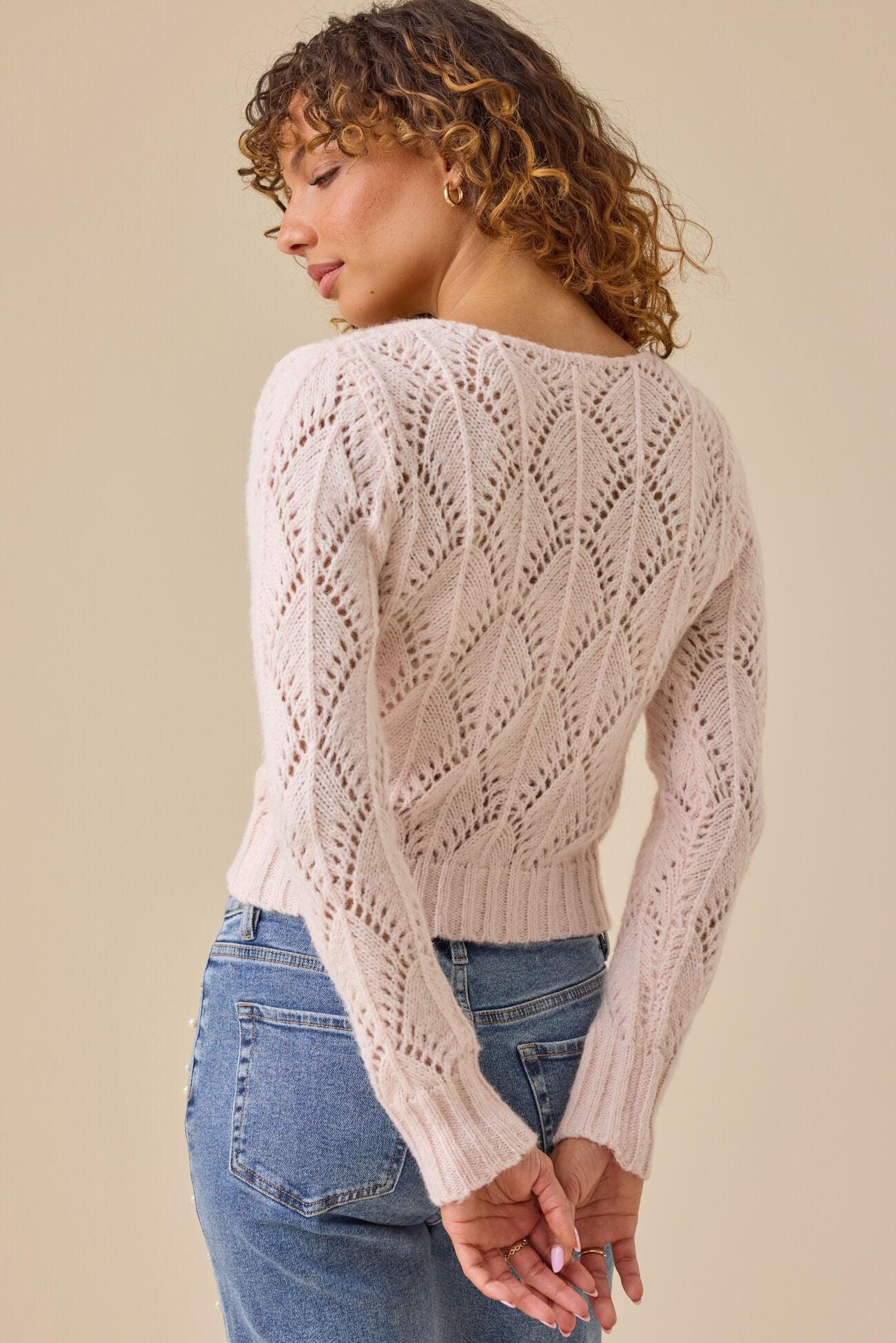 Ava Pearl Button Pointelle Cardigan Product Image