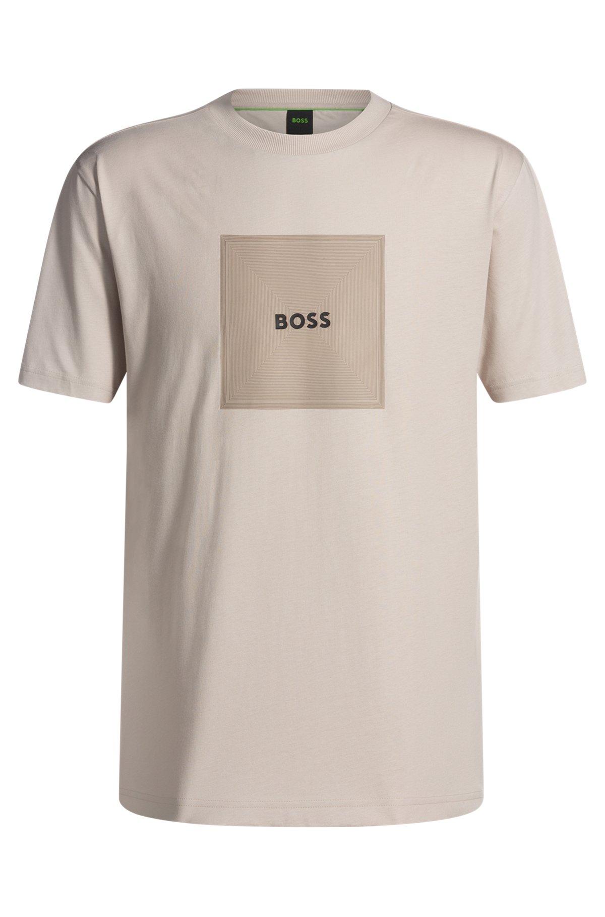 BOSS - Cotton-jersey T-shirt with fineline logo artwork - Black Product Image