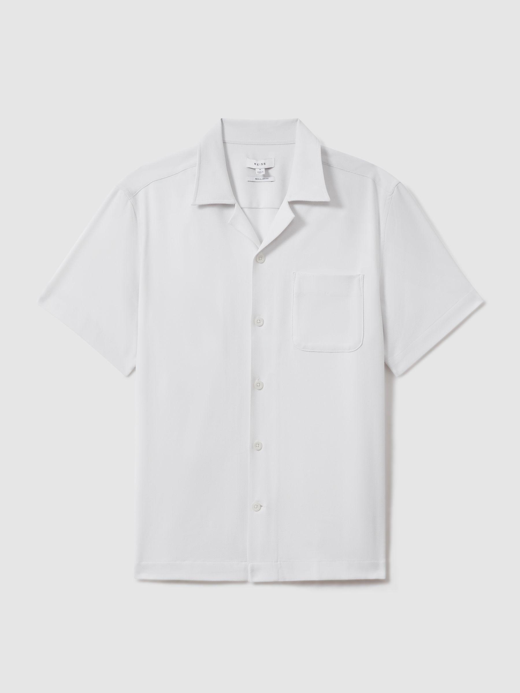 Herringbone Cuban Collar Shirt in White Product Image
