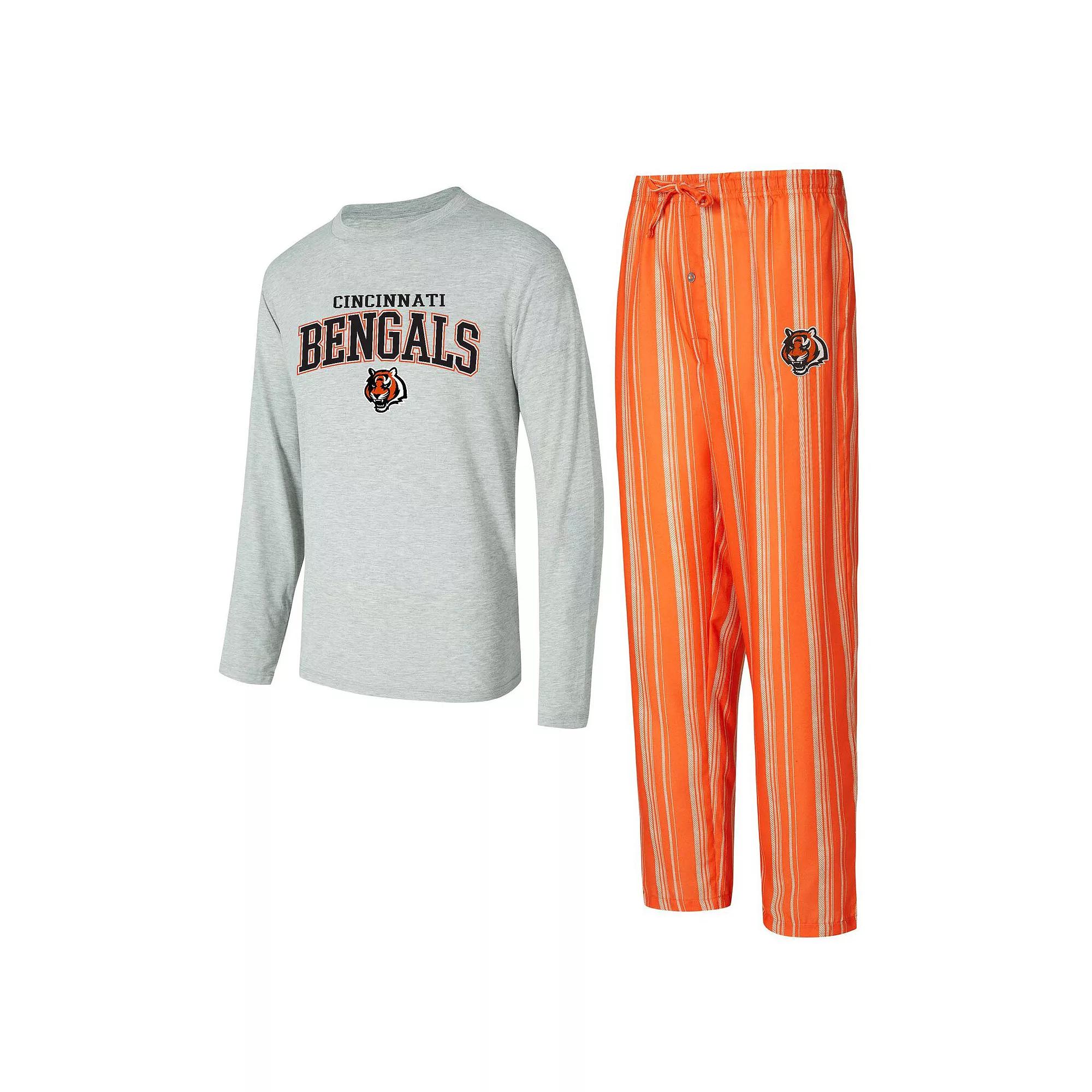 Men's Concepts Sport Cincinnati Bengals Petition Long Sleeve T-Shirt & Pants Sleep Set, Size: XL, Orange Product Image