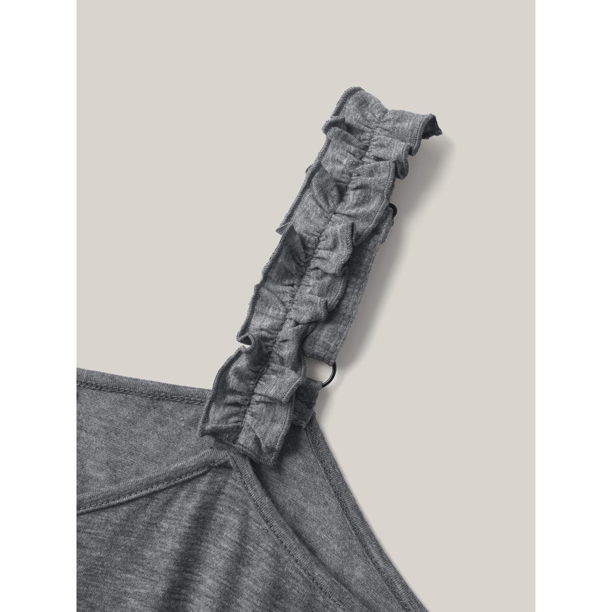 Plus Size Supersoft Heathered Ruched Straps Midi Dress DimGray Women Casual Frill Trim Knit Dresses Bloomchic 18-20/2X Product Image