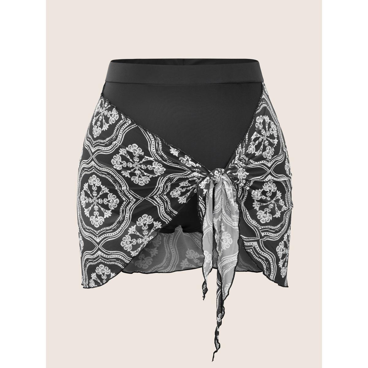 Plus Size Bandana Print Patchwork Bowknot Swim Bottom Women's Swimwear Black Beach Non High stretch Skinny High Rise Curve Swim Bottoms BloomChic 10/M Product Image