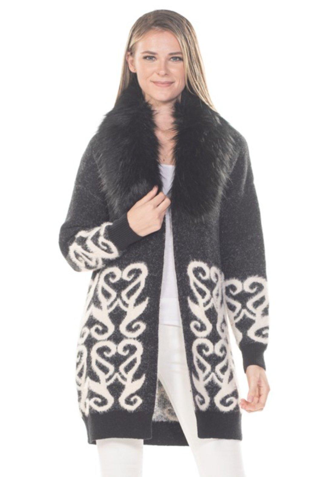 Long Black Knit Sweater w/Faux Fur Product Image