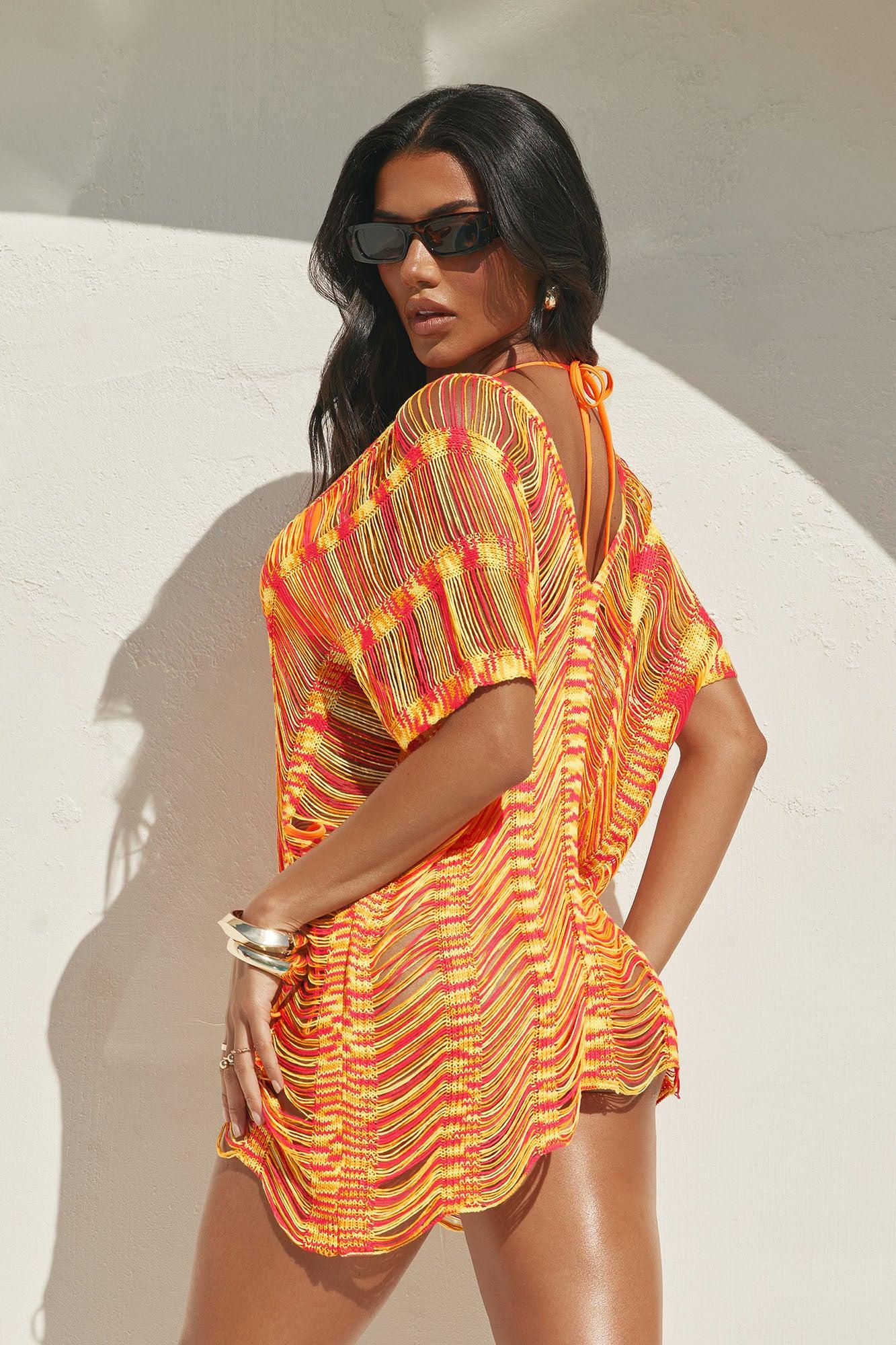 Elizabeth Crochet Cover Up Dress - Orange/combo Product Image