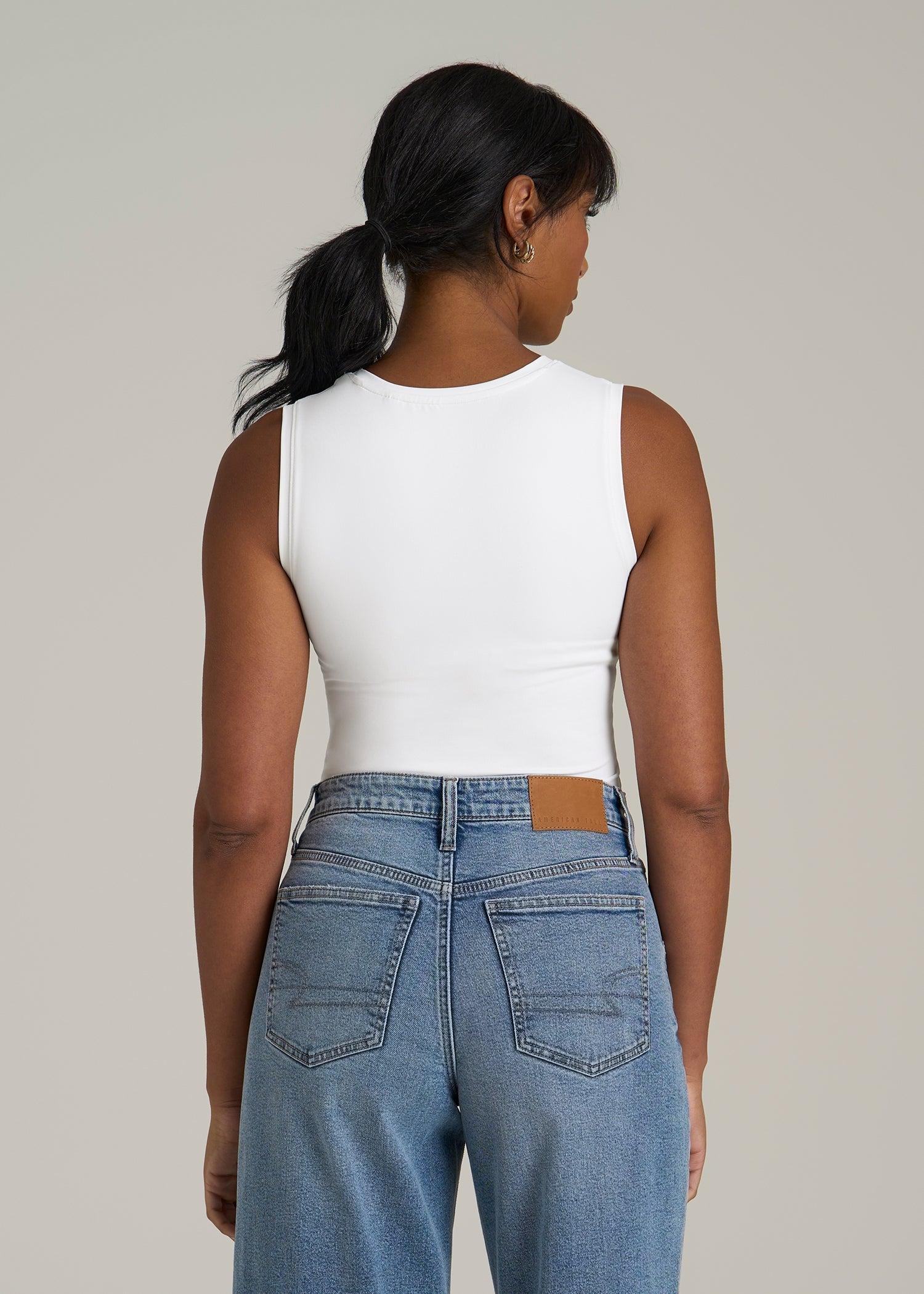 Sleeveless Crewneck Bodysuit for Tall Women in Bright White Female Product Image