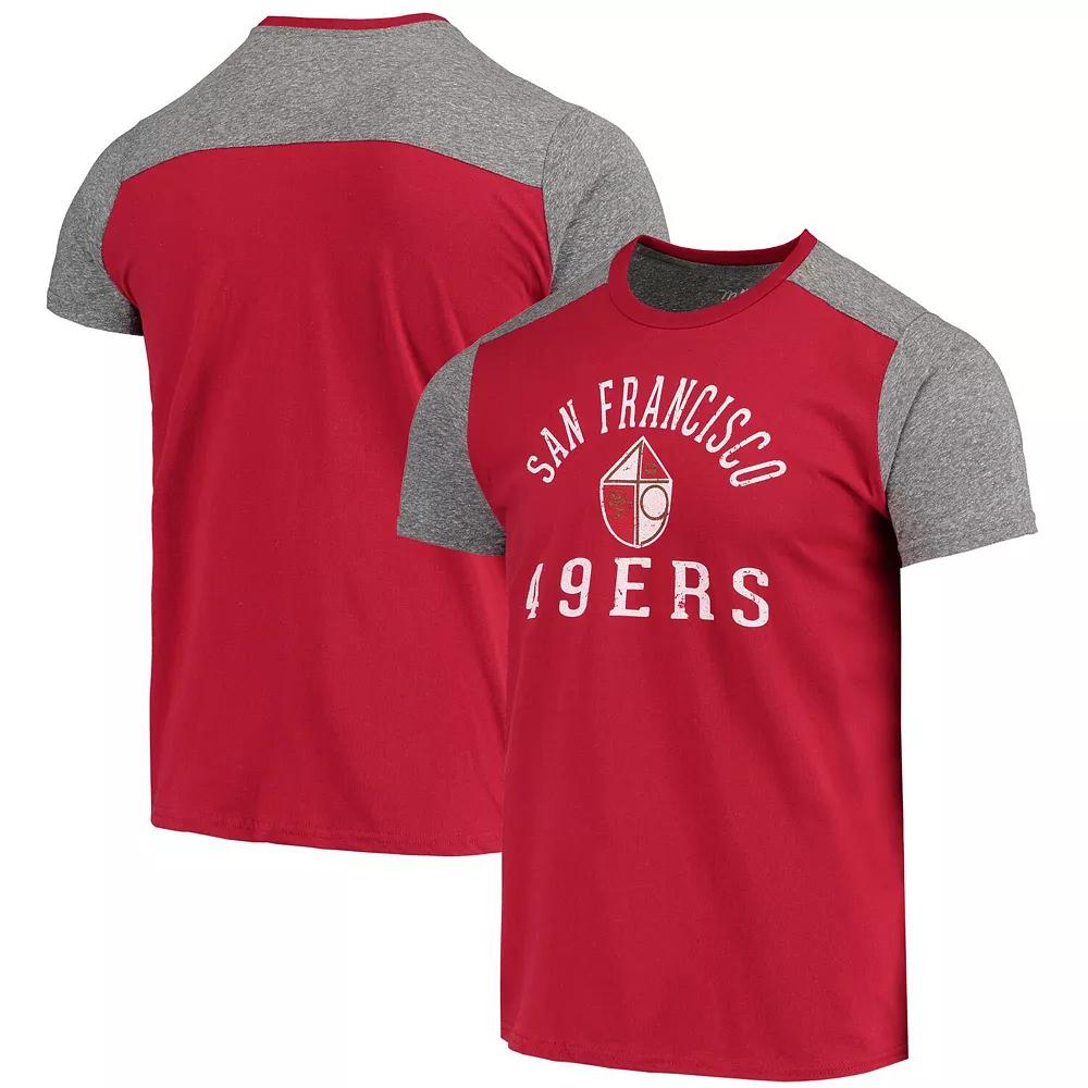 Men's Majestic Threads Scarlet/Heathered Gray San Francisco 49ers Gridiron Classics Field Goal Slub T-Shirt, Size: 2XL Product Image