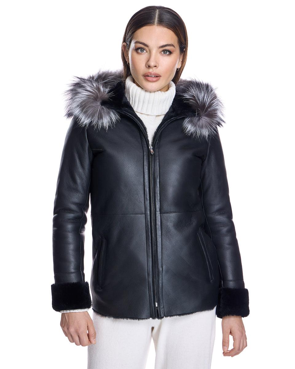 Shearling Lamb Jacket With Fox Trimmed Hood Product Image