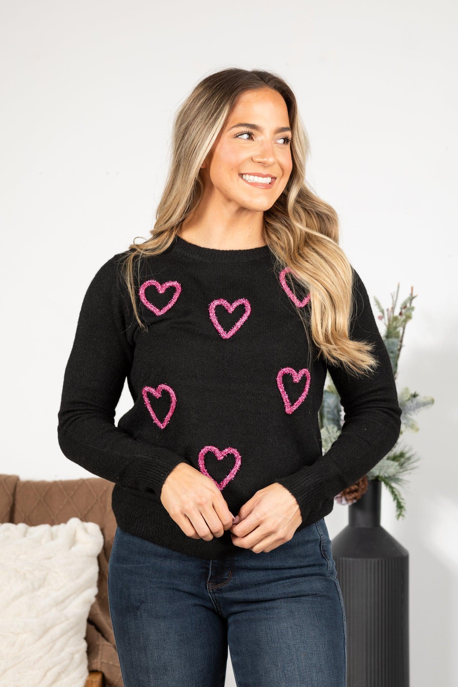 Black Glitter Hearts Super Soft Knit Sweater Product Image