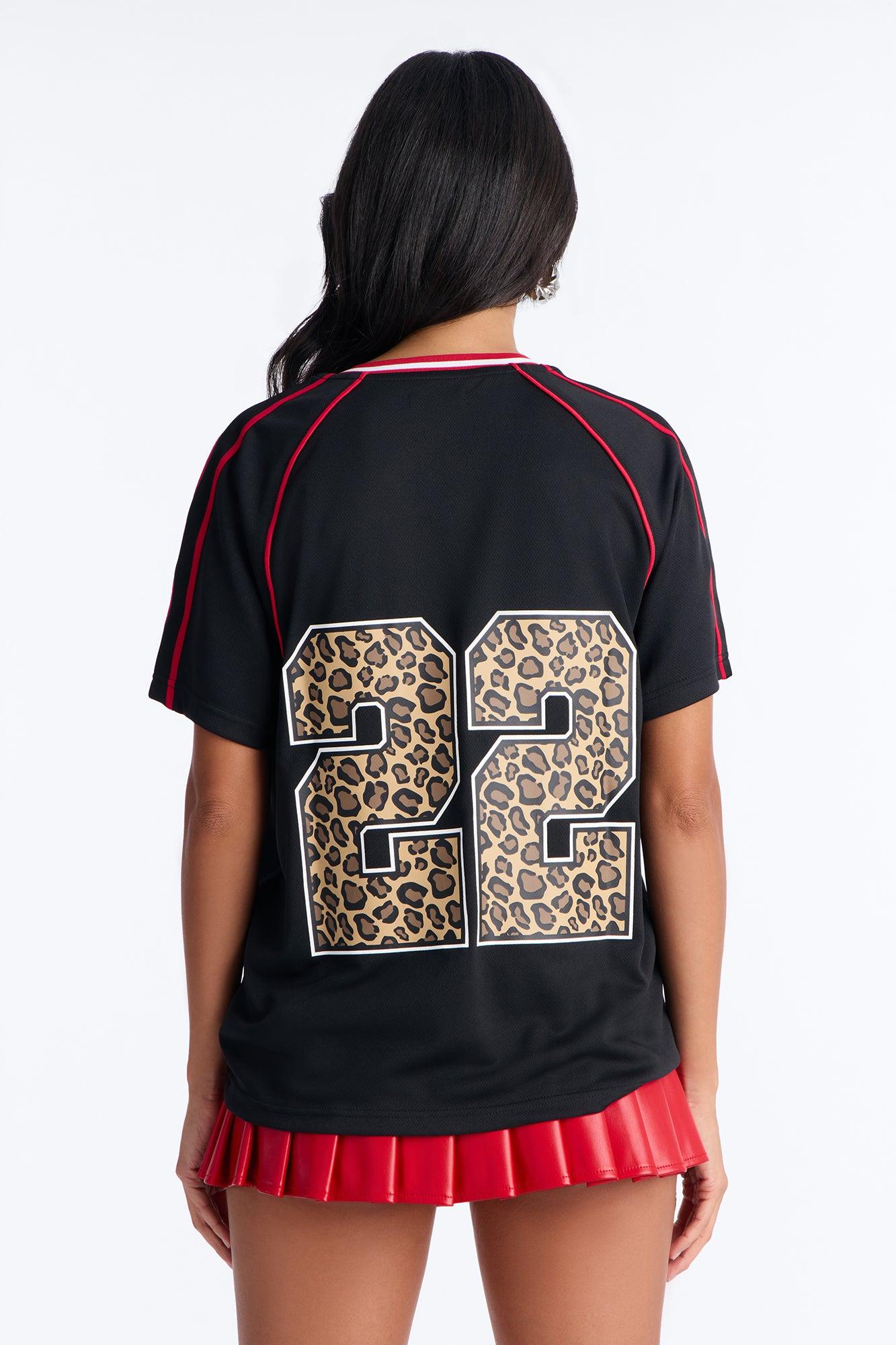 Leopard Numbers V Neck Jersey - Black Female Product Image