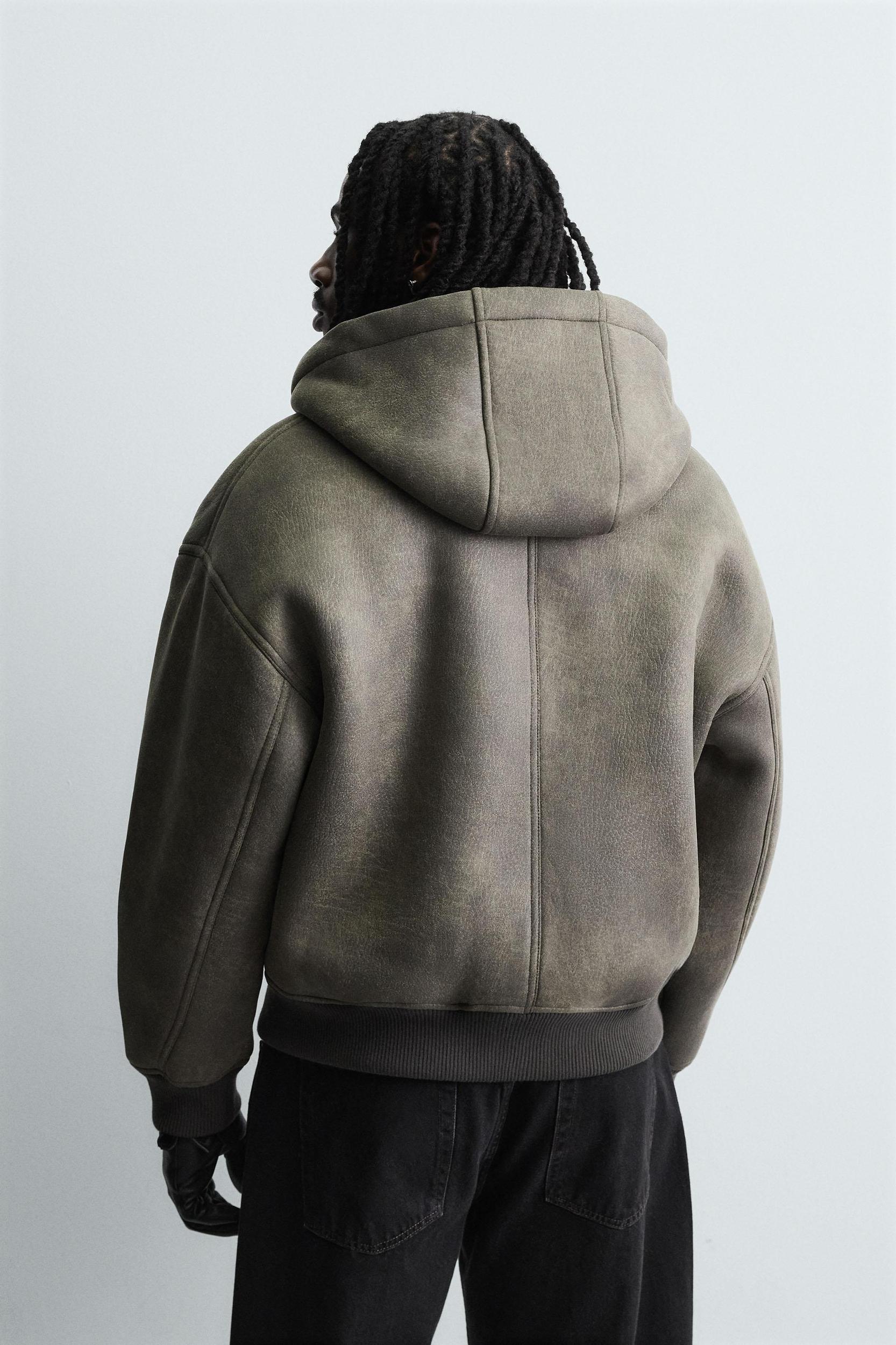 DOUBLE FACED WASHED FAUX LEATHER JACKET Product Image