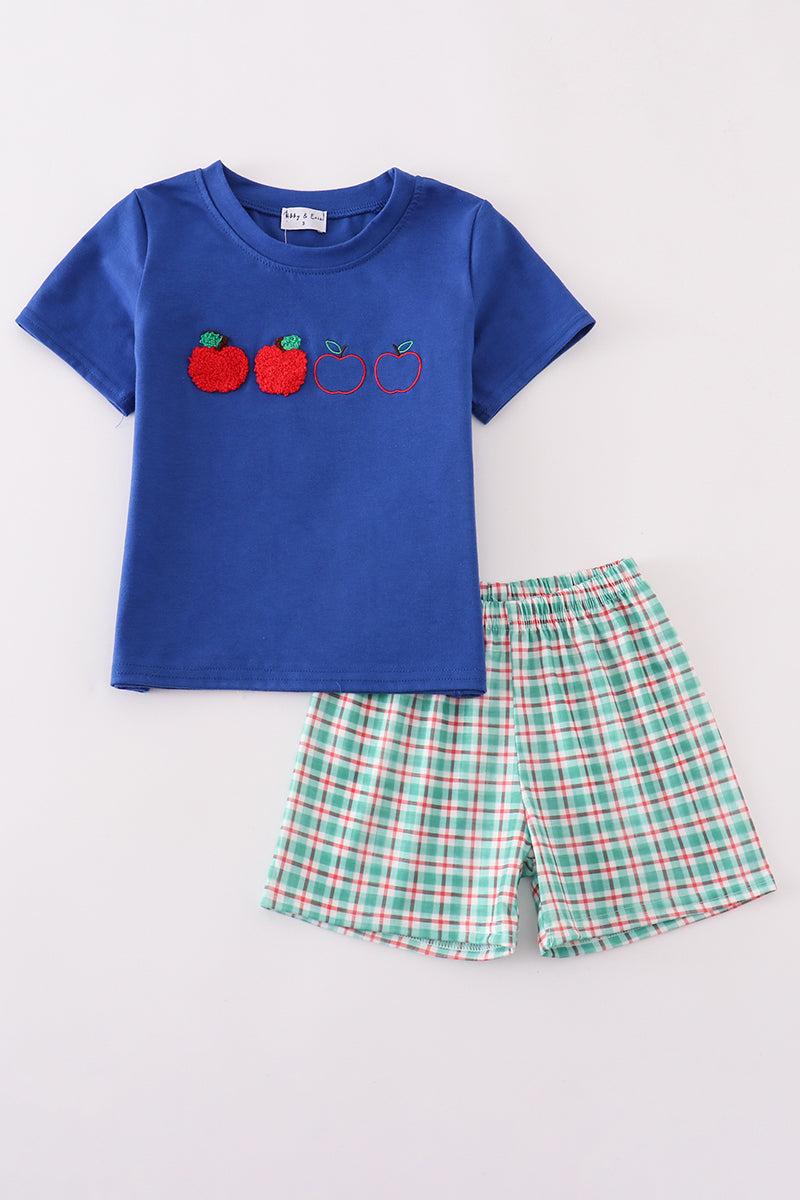 Blue apple french knot shorts set Product Image